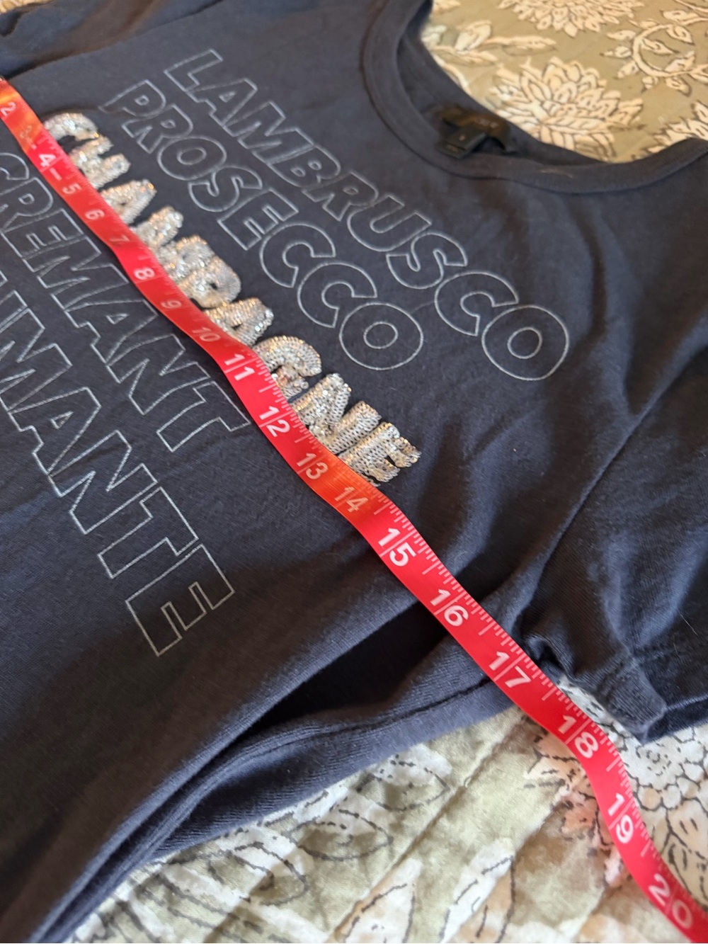J. Crew Navy Short-Sleeve Graphic Tee with 'Champagne' Sequin Detail - Picture 3 of 4
